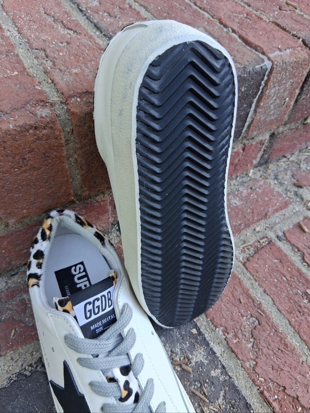 Golden Goose White Sneakers with Leopard Print and Black Star - Picture 8 of 11